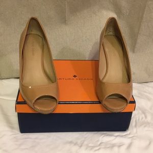 Arturo Chiang Patent Leather Cork Wedge Heel